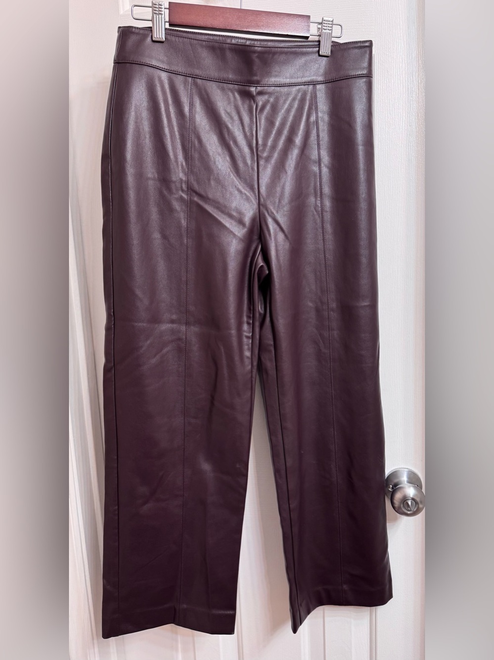 Ann Taylor Faux Leather Straight-Leg Cropped Pants in Dark Brown - Picture 2 of 13